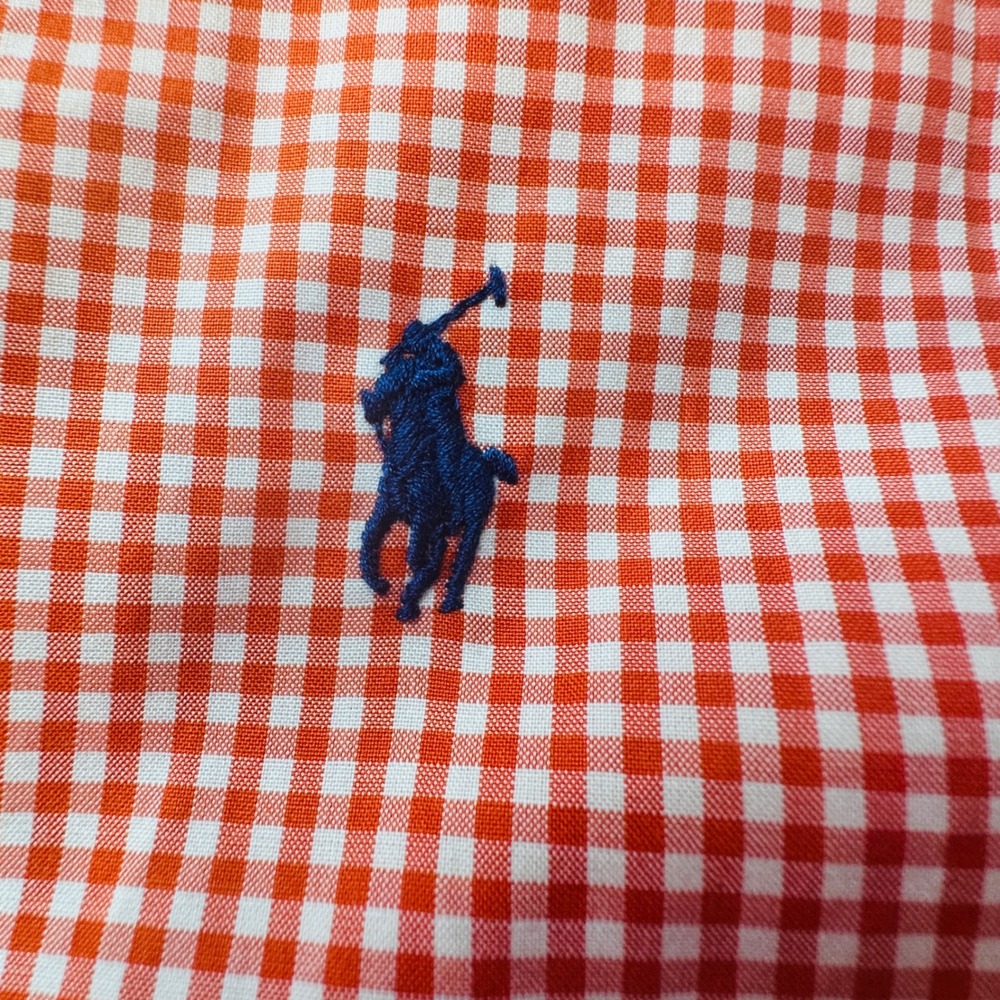 Ralph Lauren Shirt Mens XL Short Sleeve Gingham Orange White Button Down Pony - Picture 6 of 11